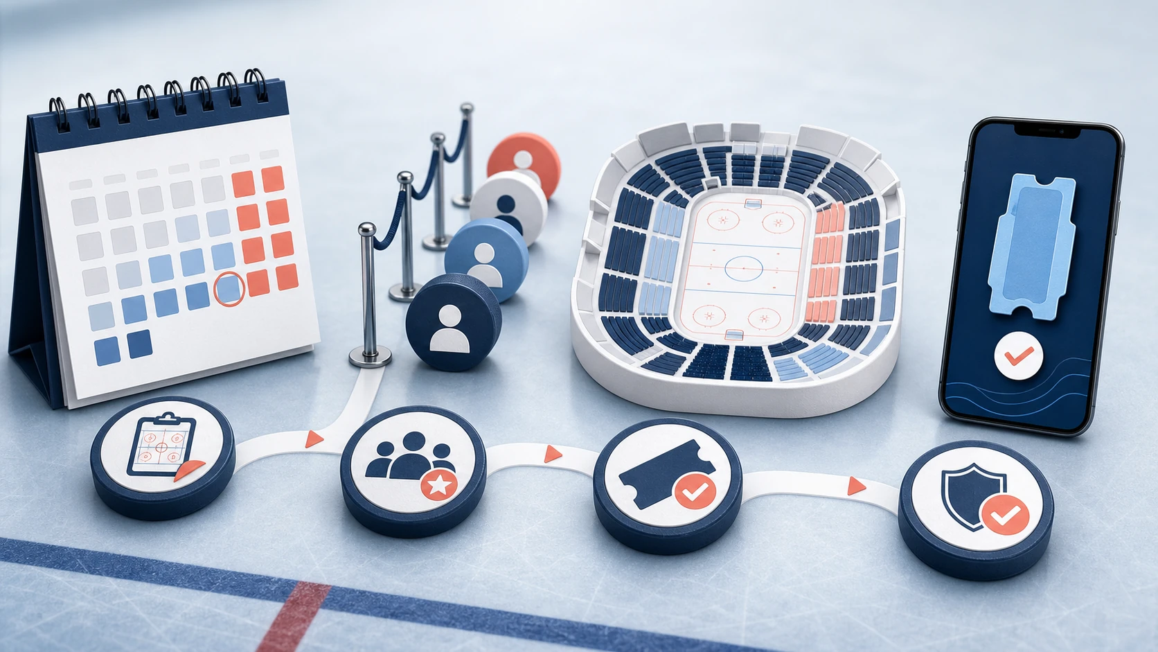 Hockey fan comparing calendar dates and arena seating stages on a phone